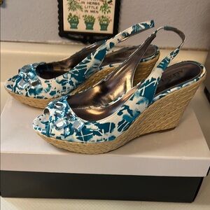 Alex Marie Teal and White Wedge Sandals
